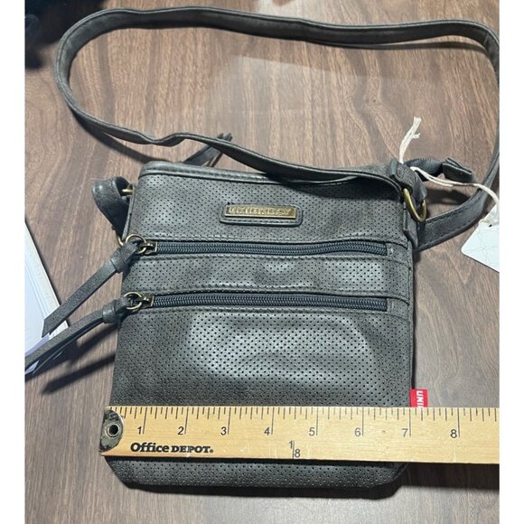 Unionbay Perforated Crossbody Bag Faux Leather Adjustable Strap Gray - Picture 9 of 11